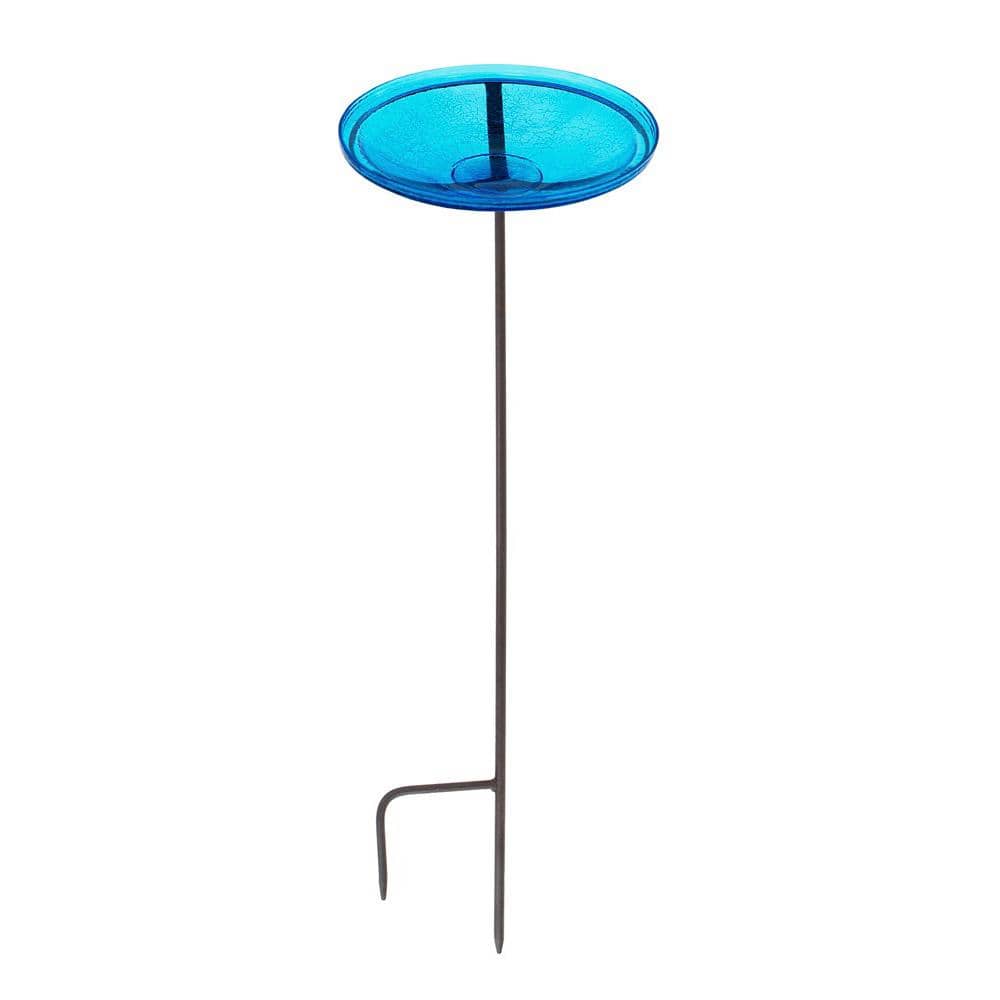 Teal Crackle Glass Hanging Birdbath Bowl, 14-Inch