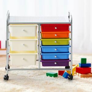Wayar 6-Shelf Plastic 4-Wheeled 9-Drawer Trolley in Rainbow