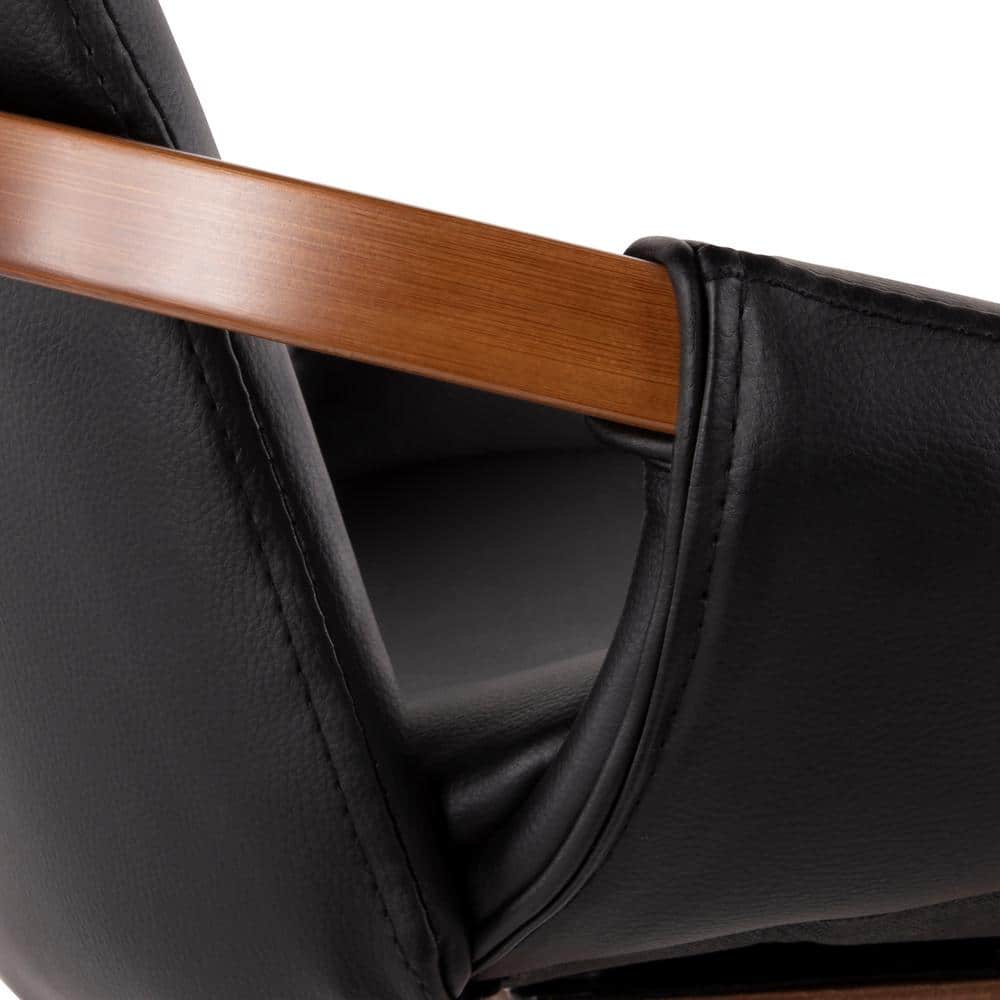 Cosmo High-Back Black Faux Leather and Walnut Wood Side Chair