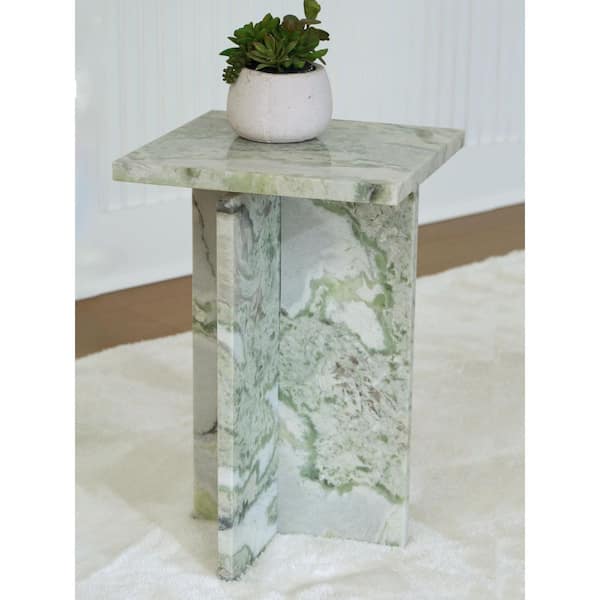 Deaconwell 14 in. Green Square Marble End Table