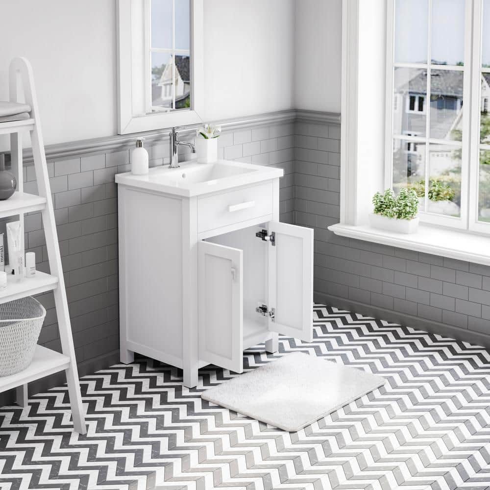 Myra Pure White Solid Wood Single Bathroom Vanity with Ceramic Sink