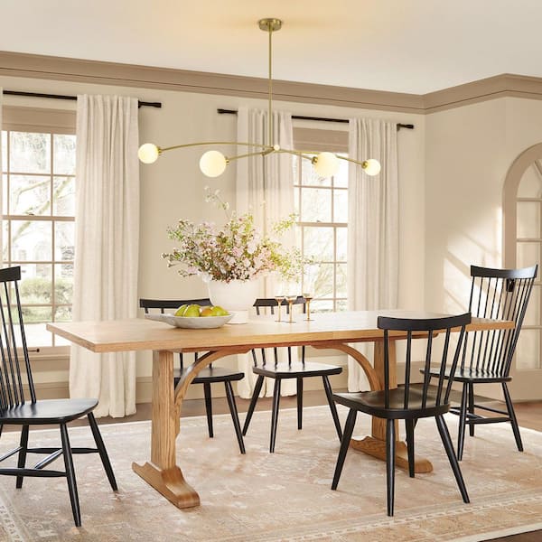 Cavitt 4-Light Brushed Brass Modern Sputnik Linear Long Strip Globe Pendant Island Light with Frosted Opal Glass Shade