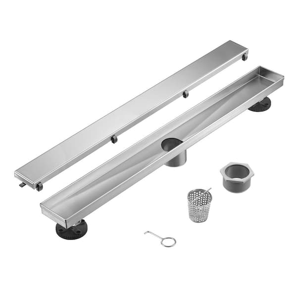 28" 304 Stainless Steel Linear Drain for Fast Drainage, Floor Drain for Bathroom in Brushed Nickel