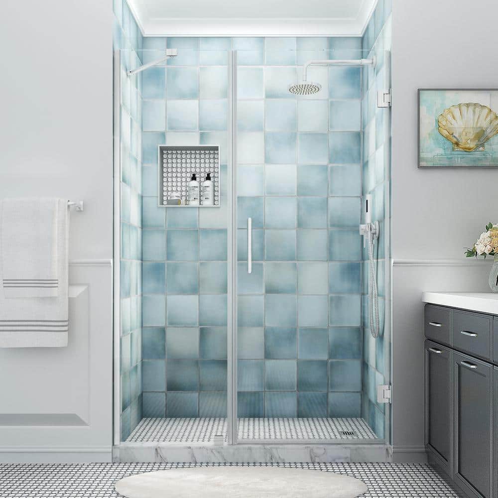 Belmore XL 80" High Stainless Steel Frameless Hinged Shower Door with Clear Glass