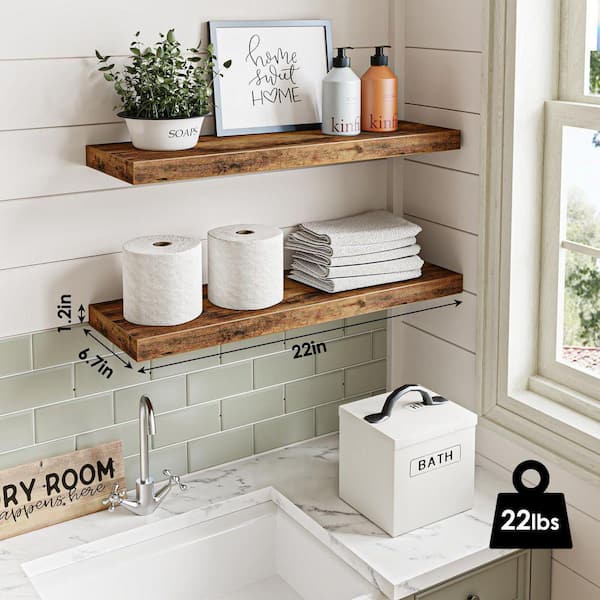 22 in. W x 6.7 in. D Rustic Brown Floating Shelves for Wall Set of