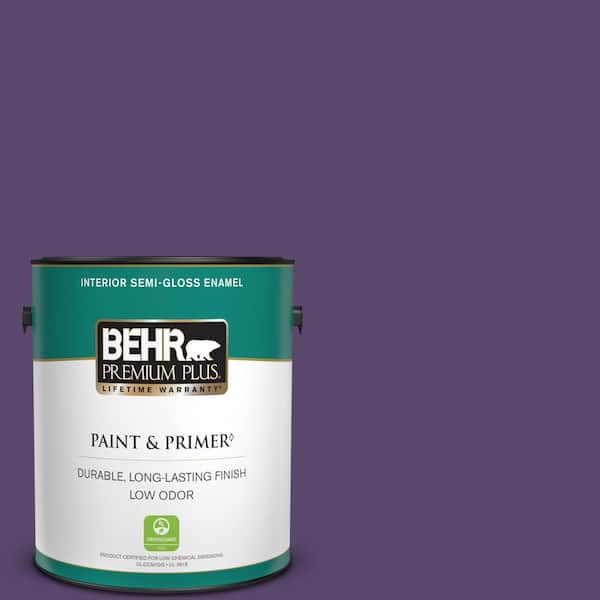 BEHR PREMIUM PLUS 1 gal. #P570-7 Proper Purple Semi-Gloss Enamel Low Odor Interior Paint & Primer