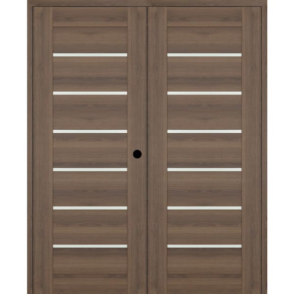 Belldinni Vona 07-02 56 in. x 84 in. Left Active 6-Lite Frosted Glass Pecan Nutwood Wood Composite Double Prehung Interior Door