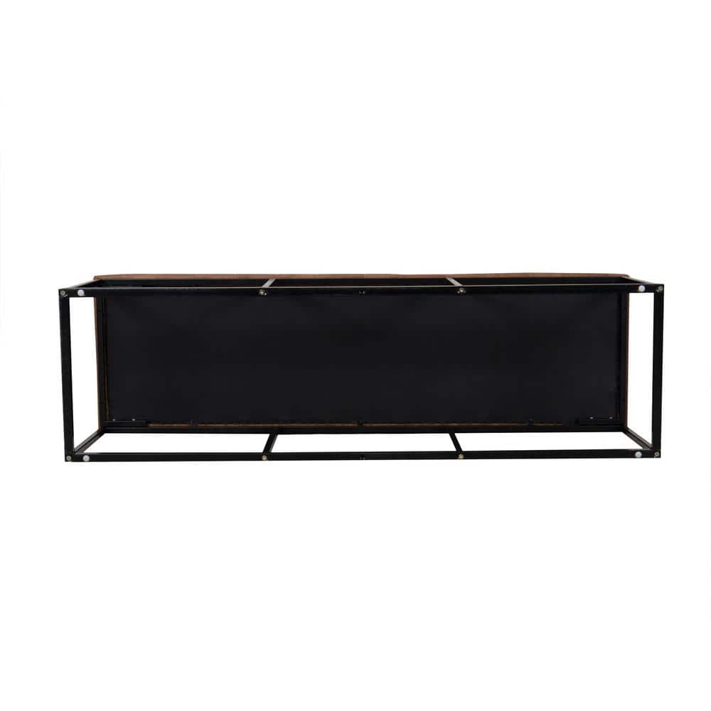 Draper 53'' Faux Brown Leather Tufted Bench with Metal Base