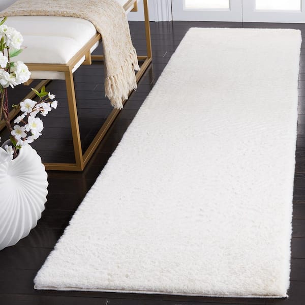 Faux Rabbit FurIvory 2 ft. x 10 ft. Solid Flokati Runner Rug
