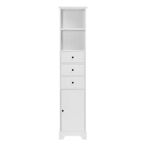 15 in. W x 10 in. D x 68.3 in. H White Linen Cabinet with 3 Drawers, Adjustable Shelf and Painted Finish for Bathroom