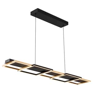 5-Light Black And Gold Dimmable Integrated LED Linear Pendant Light for Kitchen Island