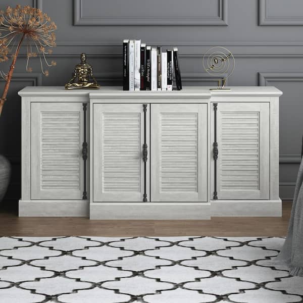 GALANO Hendrey Dusty Gray Oak Wood 60.4 in. 4 Door Wide Accent Sideboard with Adjustable Shelves