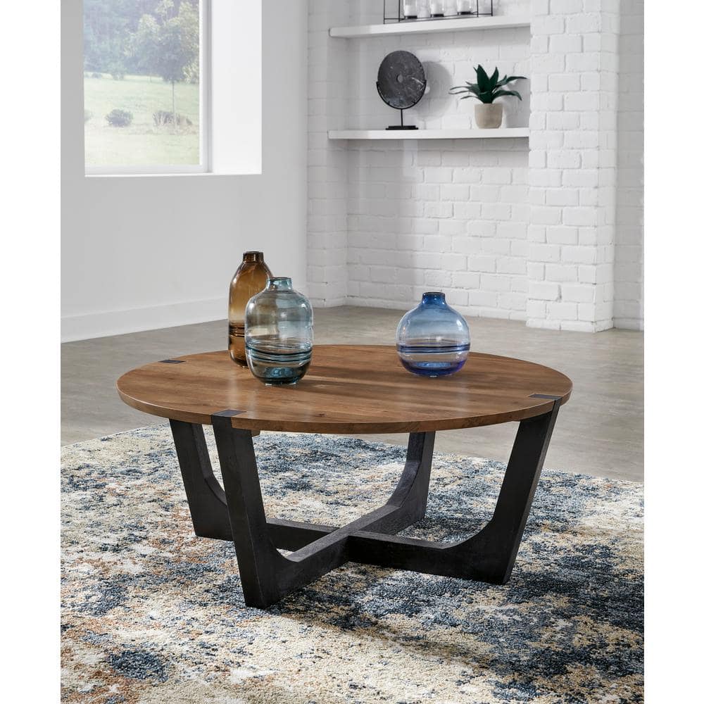 Round Black and Brown Mango Wood Coffee Table