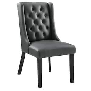 Baronet Button Tufted Faux Leather Dining Chair in Gray