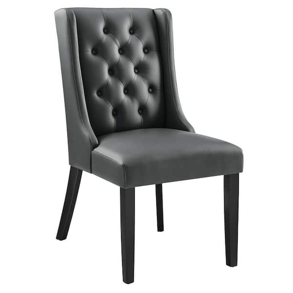 MODWAY Baronet Button Tufted Faux Leather Dining Chair in Gray