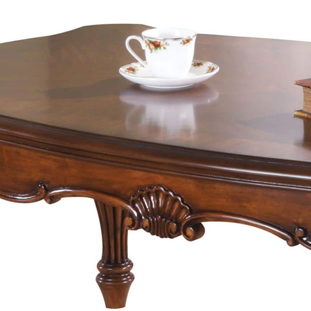 Cherry Brown Vintage Rectangular Coffee Table with Fluted Legs
