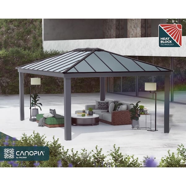 Dallas 14 ft. x 20 ft. Gray/Gray Opaque Outdoor Gazebo with Insulating and Sleek Roof Design