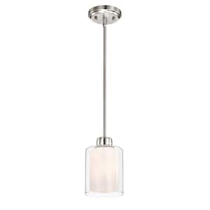 Daley 1-Light Brushed Nickel Dual Shaded Mini Pendant Light with Clear Glass and White Glass