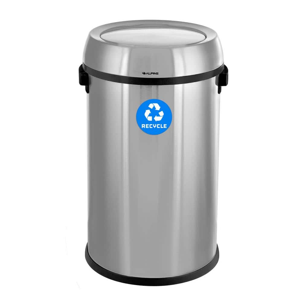 Alpine Industries 17 Gal. Stainless Steel Commercial Recycling Bin Trash Can Receptacle with Swing Lid, Silver -  470-65L-1-R