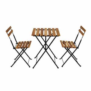 3 of Piece Wood Folding Outdoor Bistro Set with Waterproof Navy Cushion