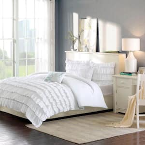 Intelligent Design Waterfall Ruffled Multi-Layers Cotton Comforter Set Twin/Twin XL Size, 4 Pieces White