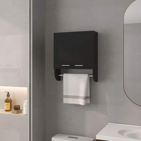 17.4 in. W x 20.3 in. H Rectangular Black MDF Surface Mount Medicine Cabinet without Mirror, with Towel Holder