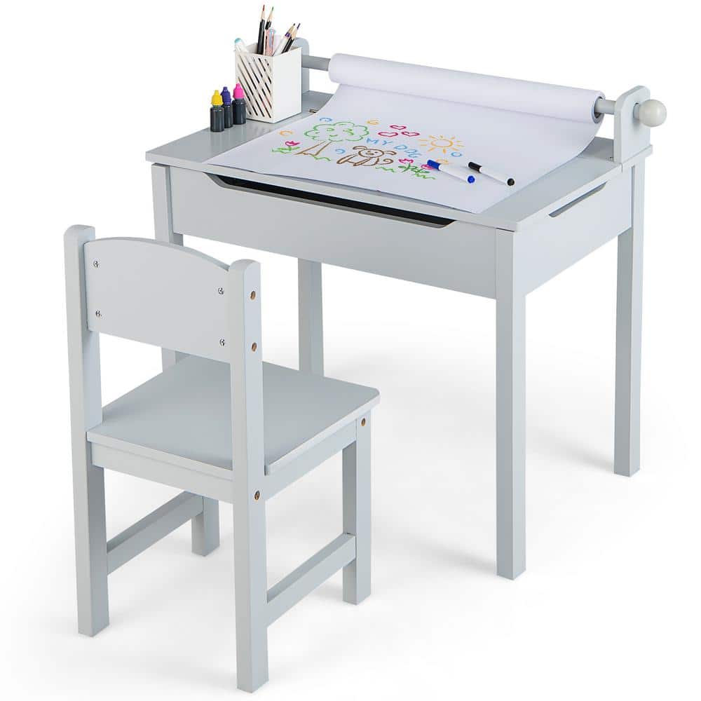 Costway 2-Piece Wood Top Toddler Craft Table and Chair Set