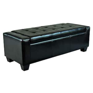 Black Faux Leather Tufted Storage Ottoman Bench