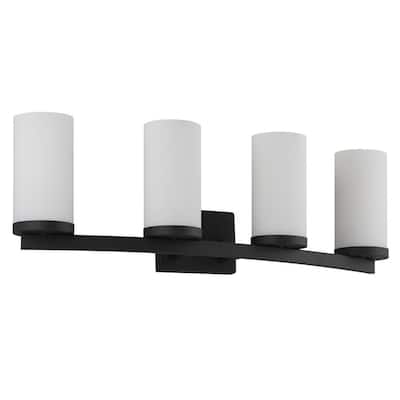 Caelen 30 in. 4-Light Matte Black Bathroom Vanity Light with Frosted Glass Shades