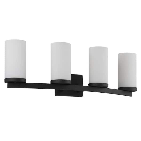 Caelen 30 in. 4-Light Matte Black Bathroom Vanity Light with Frosted Glass Shades