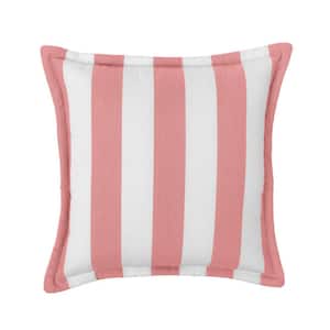 Cabana Stripe Pink/White Set of Two 20 in. Flanged Outdoor Throw Pillows with Fill, with Zipper
