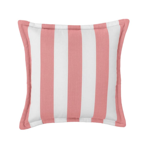 Cabana Stripe Pink/White Set of Two 20 in. Flanged Outdoor Throw Pillows with Fill, with Zipper