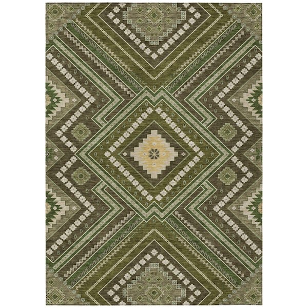 Chantille Machine Washable Indoor/Outdoor Abstract ACN1010 Olive 2 ft. 6 in. x 3 ft. 10 in. Area Rug