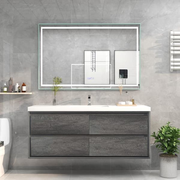 Moreno Bath Sage 59.5 in. W x 19.75 in. D x 24.75 in. H Vanity in Smoke Oak with Reinforced Acrylic Vanity Top in White
