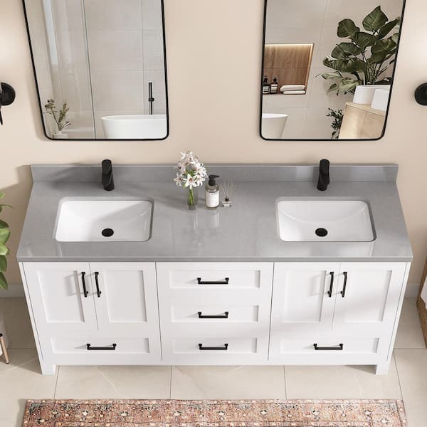 Zeafive 72 in. W x 22 in. D Engineered Stone Marble White