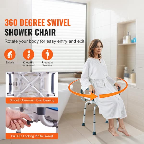 20.87 in. W, Swivel Shower Chair 360° Adjustable with Armrests, Non-Slip Rotating Bathtub Seat, Blue, Free-Standing