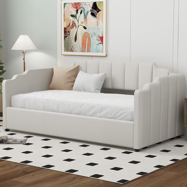 Polibi Beige Twin Upholstered Daybed with Underneath Storage