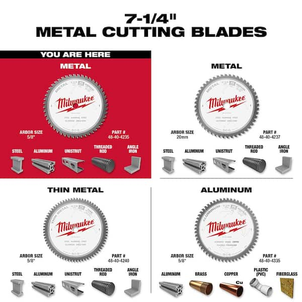 Milwaukee 7-1/4 in. x 48 Carbide Teeth Metal Cutting Circular Saw Blade  48-40-4235 - The Home Depot