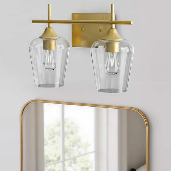 Merra 2-Light Antique Brass Wall Sconce Vanity Lights with Glass Shade