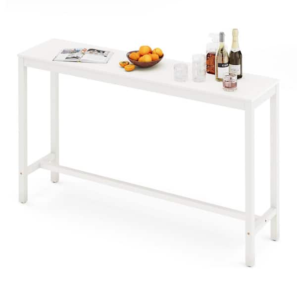 cozyman 63 in. White Outdoor Bar Table Acacia Wood Outdoor Dining Table Weather-Resistant Bistro Table Indoor Outdoor Furniture