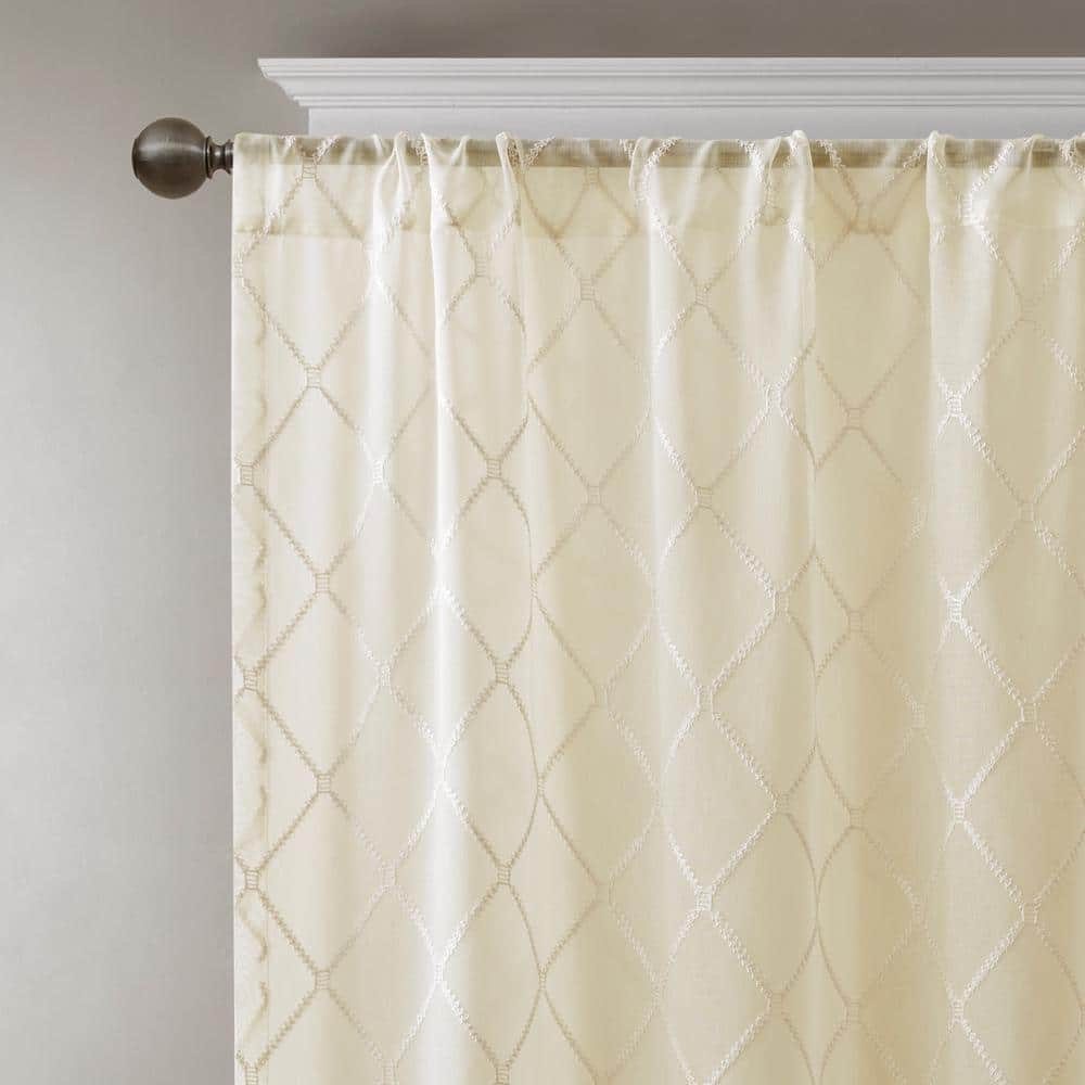 Ivory Embroidered Sheer Rod Pocket Drape Panel