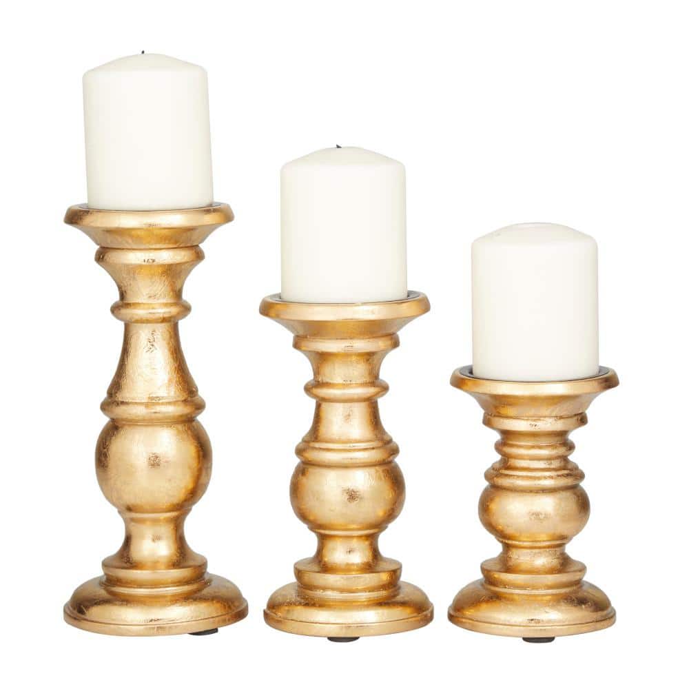 Gold Mango Wood Traditional Tabletop Candelabra Set