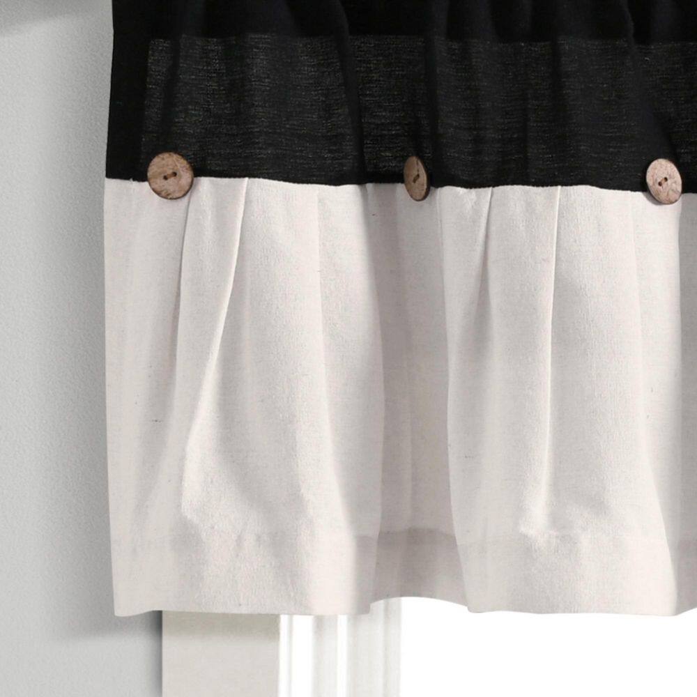 Black and Off-White Linen Button Valance with Coconut Husk Detail