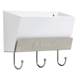 10 in. White and Satin Nickel Classic Mail Holder with Hooks