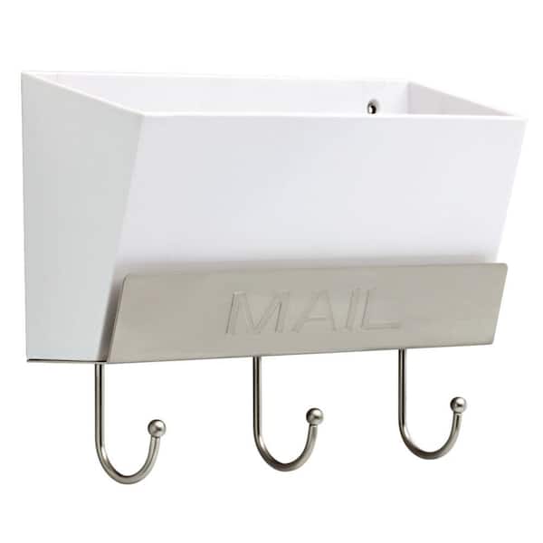 Liberty 10 in. White and Satin Nickel Classic Mail Holder with Hooks
