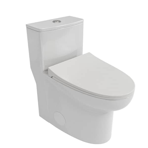 White Round Ceramic 1-Piece Toilet, Dual Flush with Soft Clsoing Seat