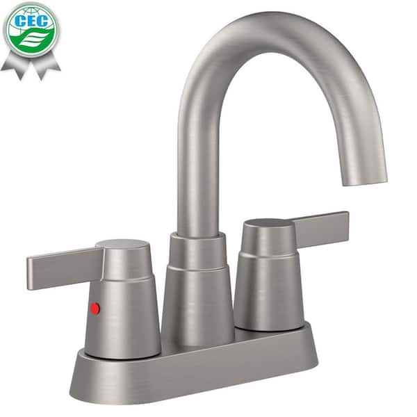 waterpar 4 in. Centerset 2-Handle Bathroom Faucet with 360° Swivel Spout in Brushed Nickel