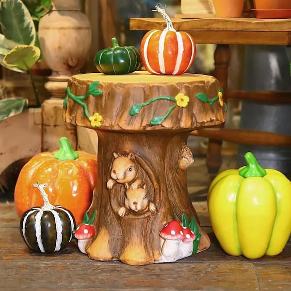 Resin Garden Statue, Squirrel Garden Stool Statue, Garden Resin Stool, Outdoor Patio Round Table Stool Decoration