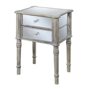 Gold Coast Mayfair 14 in. Weathered White Standard Rectangular Mirror Top End Table with 2-Drawers