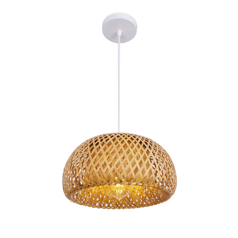 1-Light Retro Farmhouse Hand Woven Bamboo Cage Adjustable Height Pendant Light with Bamboo Shade price history on PriceWatchPro